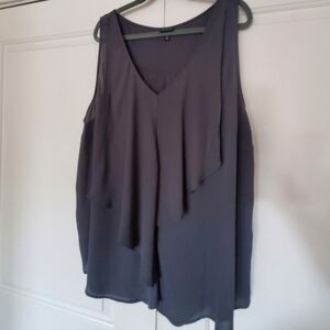 Torrid Georgette Pleated Flounce Swing Tank, Gray/Charcoal, Size 4